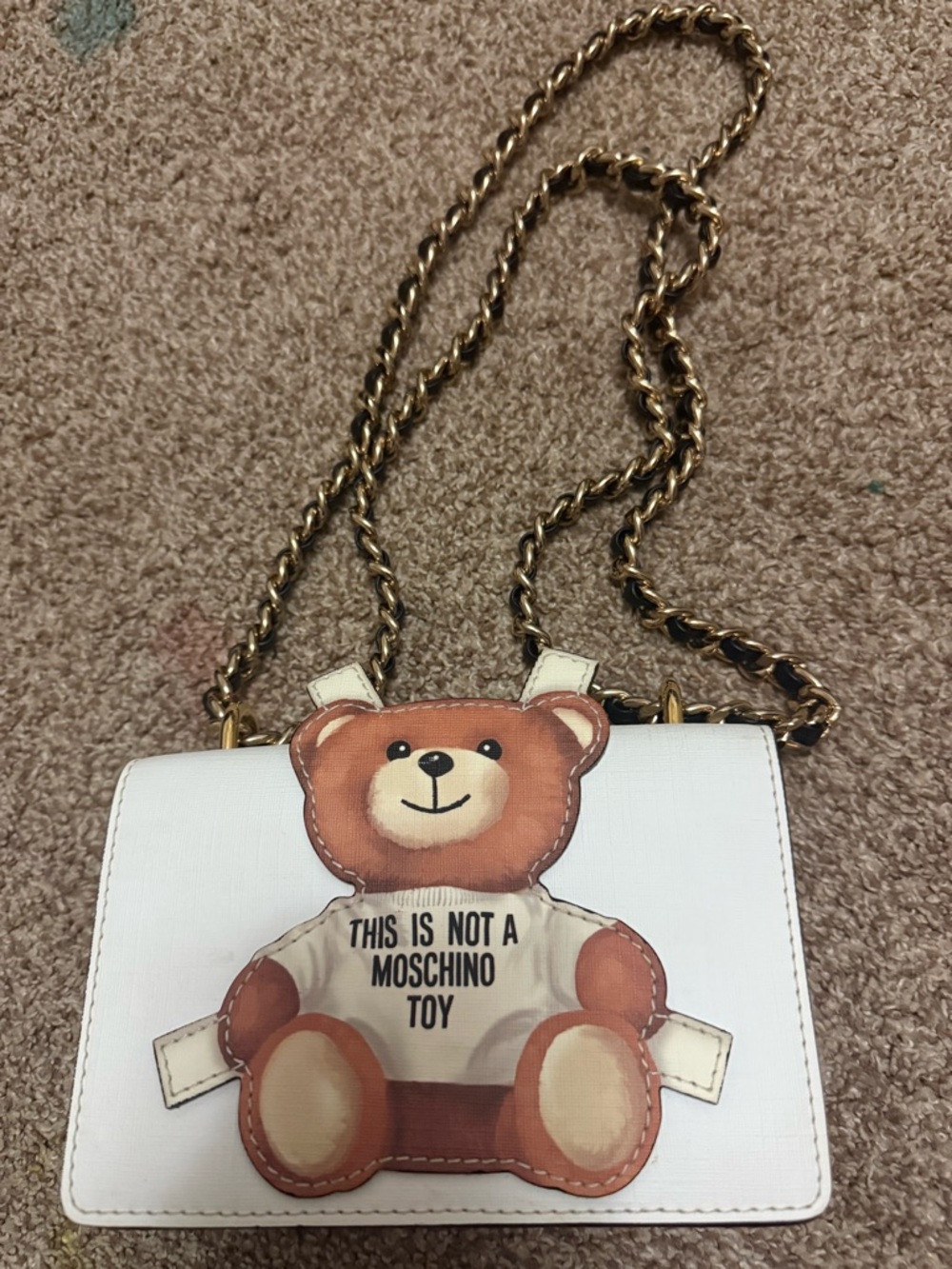 Moschino Kids White Crossbody Bag with Brown Teddy Motif
